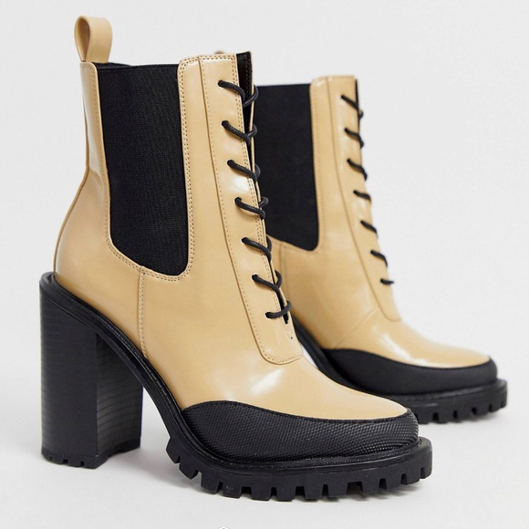ASOS Shoes - ASOS DESIGN Ellen chunky lace up boots in beige